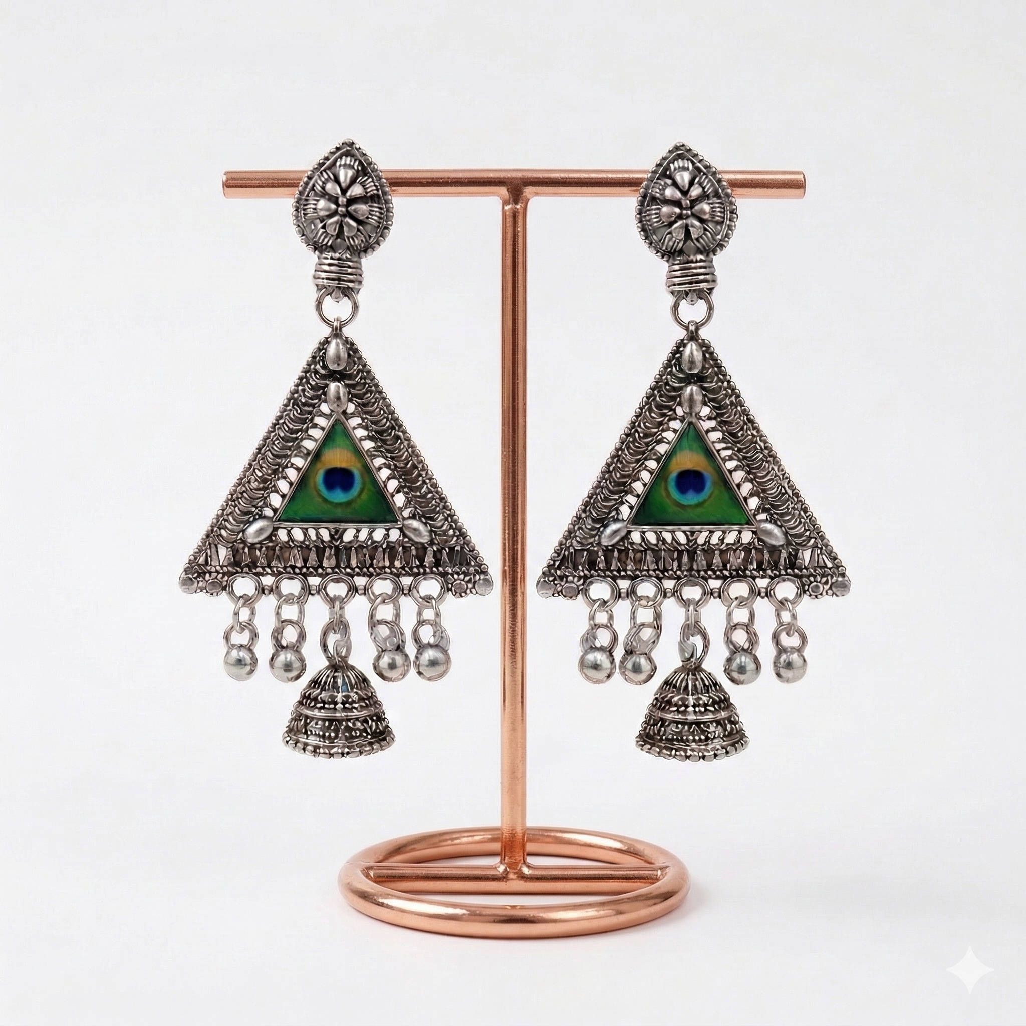 BEAUTIFUL ELEGANT TRADITIONAL SILVER OXIDISED PEACOCK JHUMKA